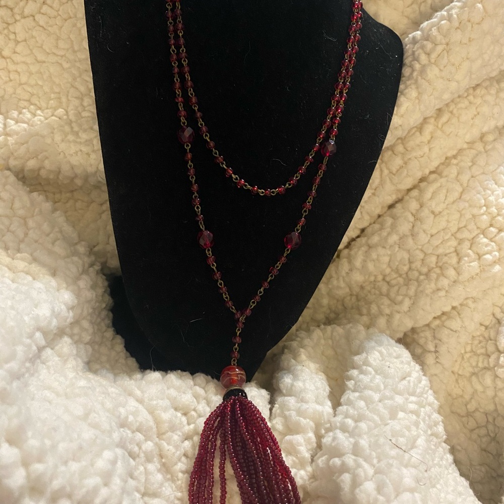 Vintage Robert Rose Deep Red Beaded Necklace